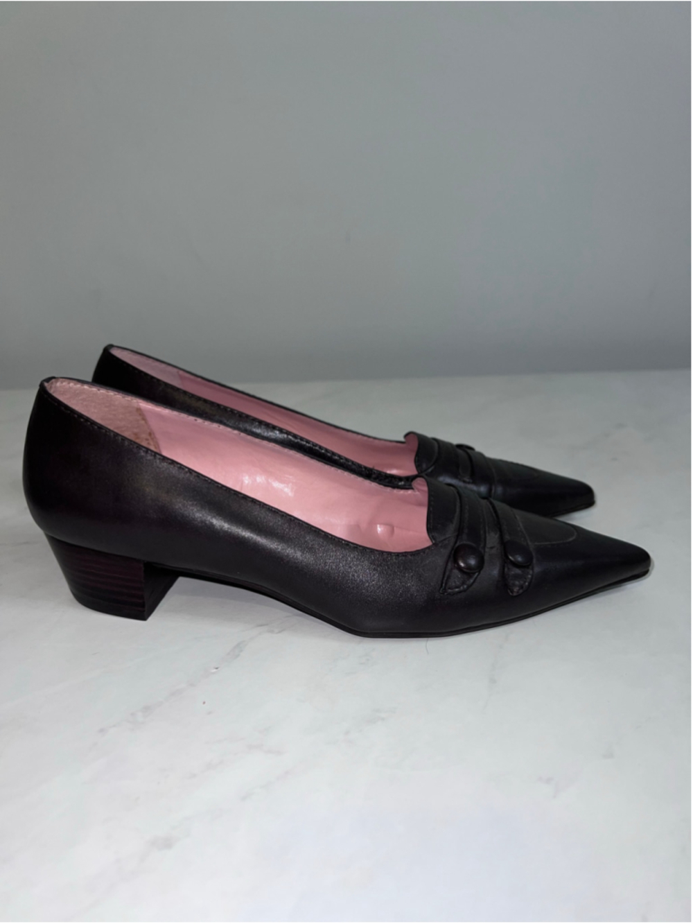 VTG Liz Claiborne Espresso Leather Pointed Toe Low Heel Pumps 7